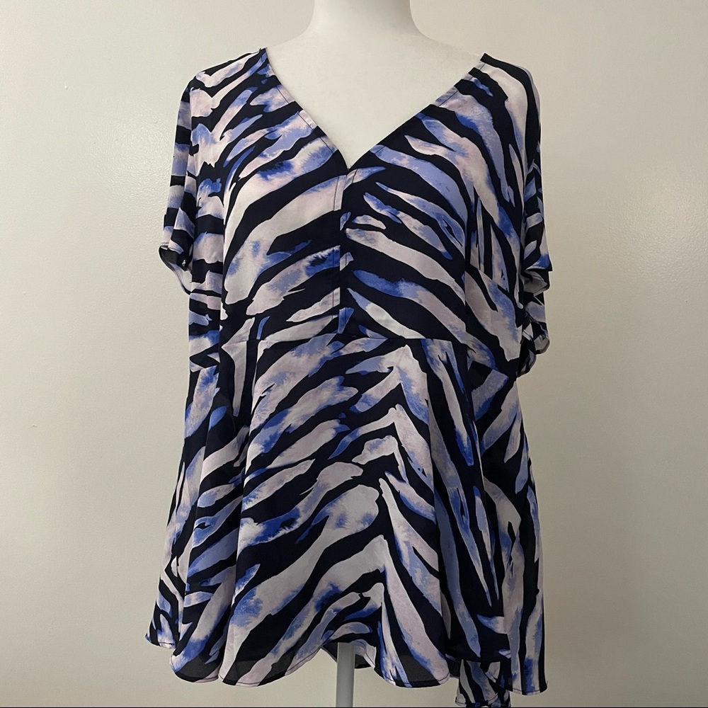 Navy Zebra Georgette Peplum Blouse